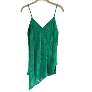 Prabal Gurung Emerald Green Silk Floral Asymmetrical Hem Top